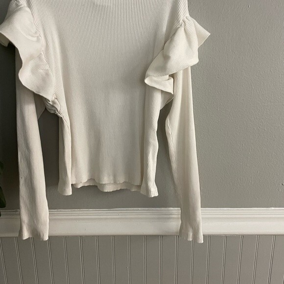 Zara Girls Size 10 White Ribbed Knit Ruffle Sleeve Top - Picture 4 of 8